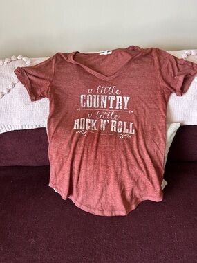Maurices Rust Red Graphic V-Neck Tee - "a little COUNTRY a little ROCK N' ROLL"